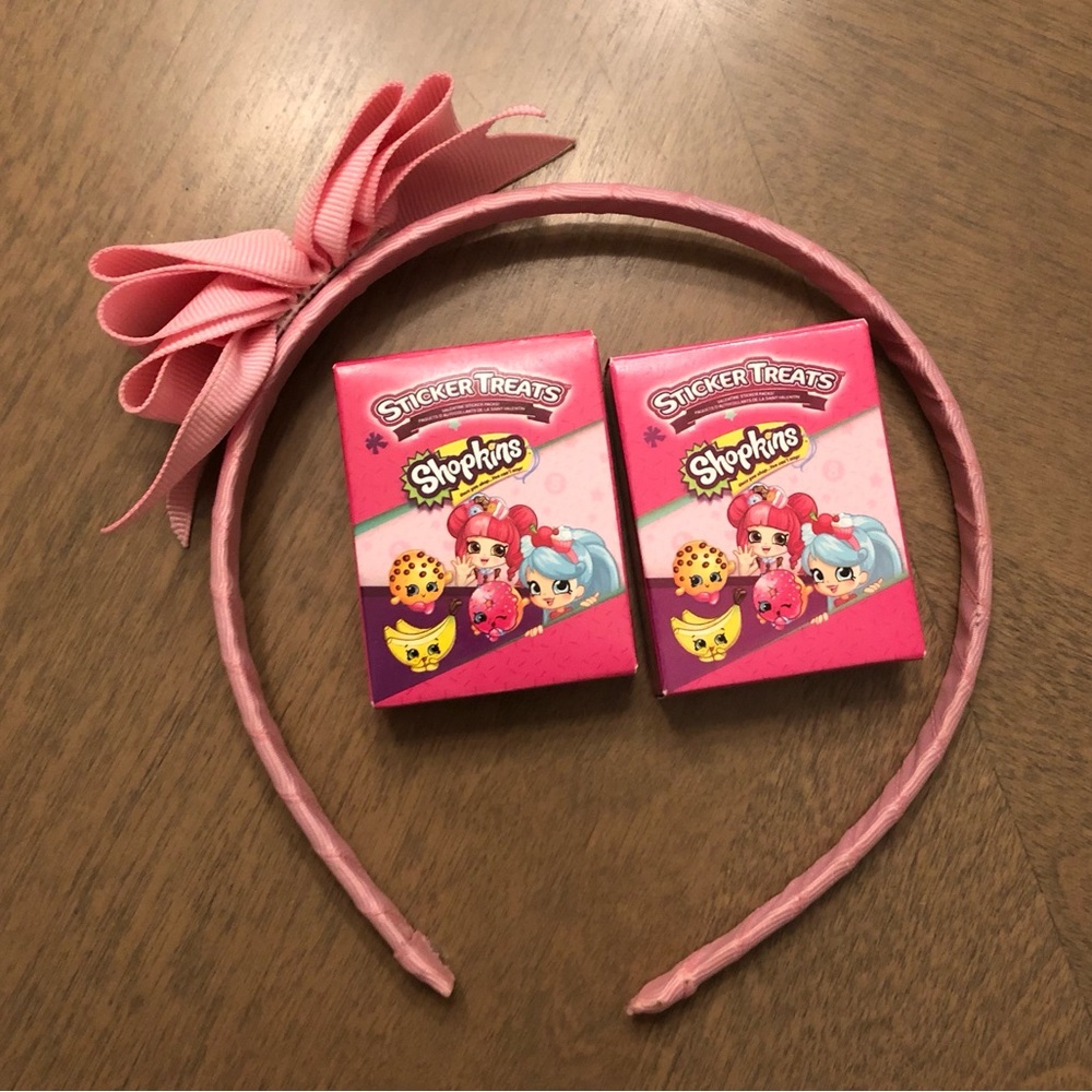 NEW Bow Headband Hair Accessory Shopkins Stickers Set